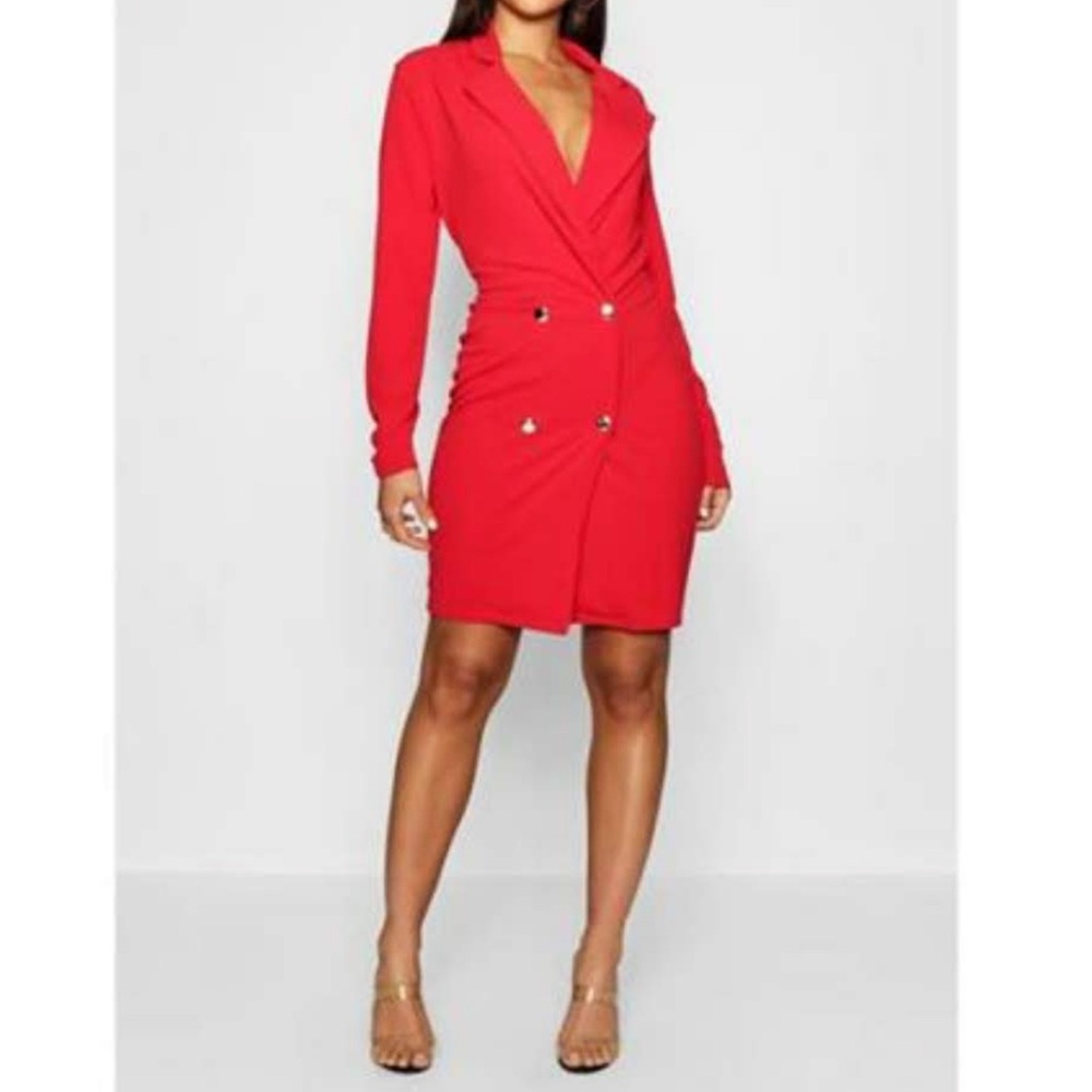 Elegant Red Double-Breasted Dress